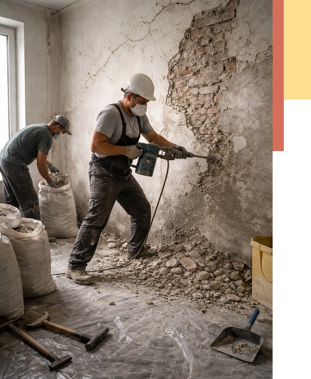 Демонтаж штукатурки со стен в Сыктывкаре от 7424 руб/м² — быстро и недорого | ОТДЕЛОЧНИК-Скт