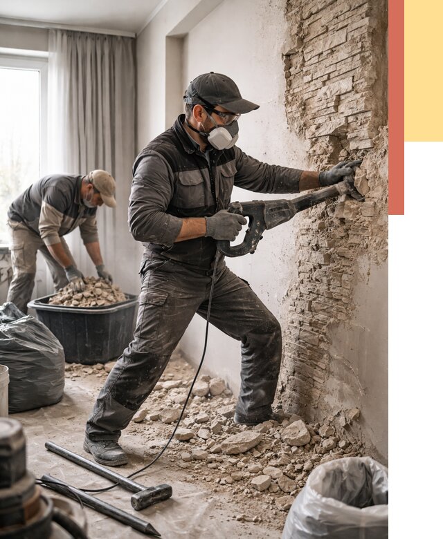 Демонтаж декоративного камня в Сыктывкаре от 1495 руб/м² — быстро и недорого | ОТДЕЛОЧНИК-Скт