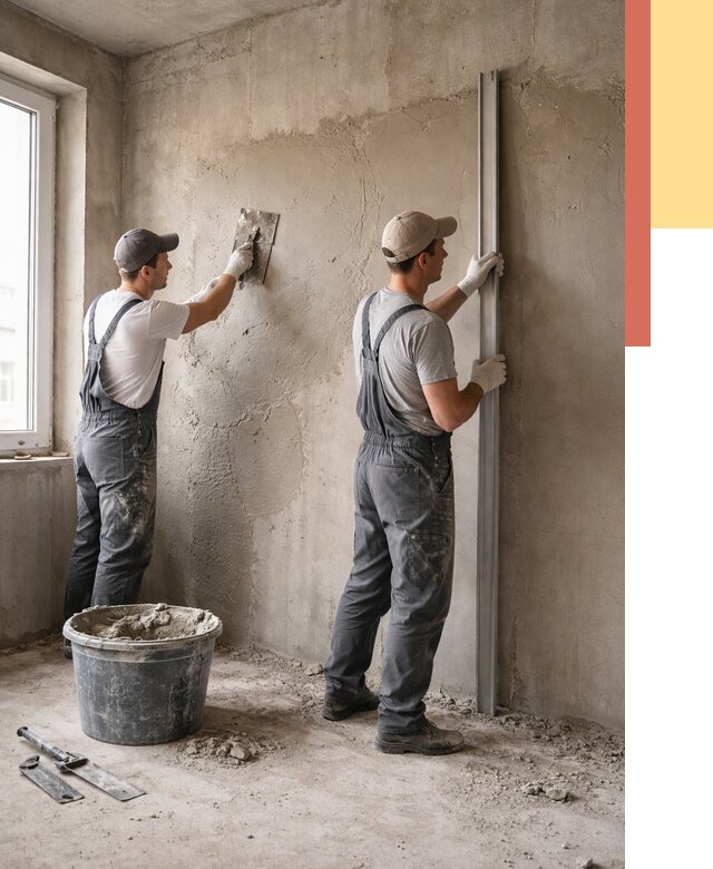 Штукатурка бетонных стен в Сыктывкаре от 4640 руб/м² — качественно и быстро | ОТДЕЛОЧНИК-Скт