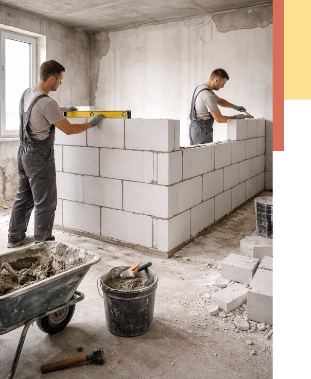 Кладка перегородок из ПГП в Сыктывкаре от 2578 руб./м2 — монтаж и возведение под ключ | ОТДЕЛОЧНИК-Скт