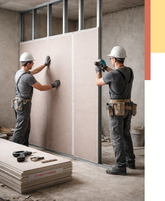 Перегородка из огнестойкого гипсокартона в Сыктывкаре от 1908 руб. под ключ | ОТДЕЛОЧНИК-Скт