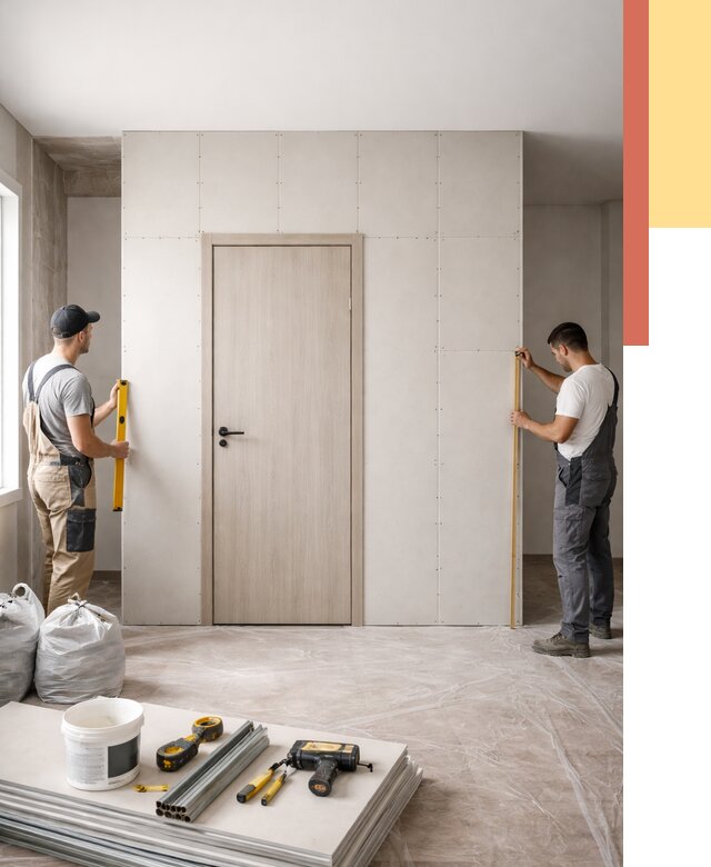 Перегородка из гипсокартона с дверью в Сыктывкаре от 4640 руб. под ключ | ОТДЕЛОЧНИК-Скт