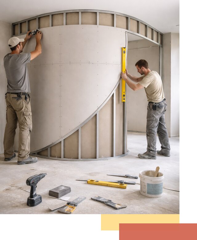 Радиусная перегородка из гипсокартона в Сыктывкаре под ключ