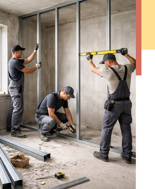 Монтаж каркаса перегородки из профиля в Сыктывкаре от 773 руб. | ОТДЕЛОЧНИК-Скт