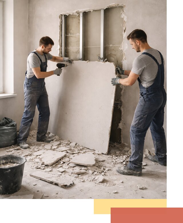 Демонтаж перегородки из гипсокартона в Сыктывкаре быстрый и аккуратный