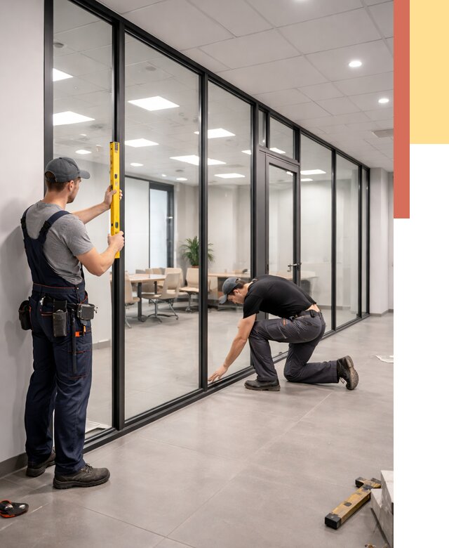 Каркасные стеклянные перегородки в Сыктывкаре под ключ от 9486 руб. | ОТДЕЛОЧНИК-Скт