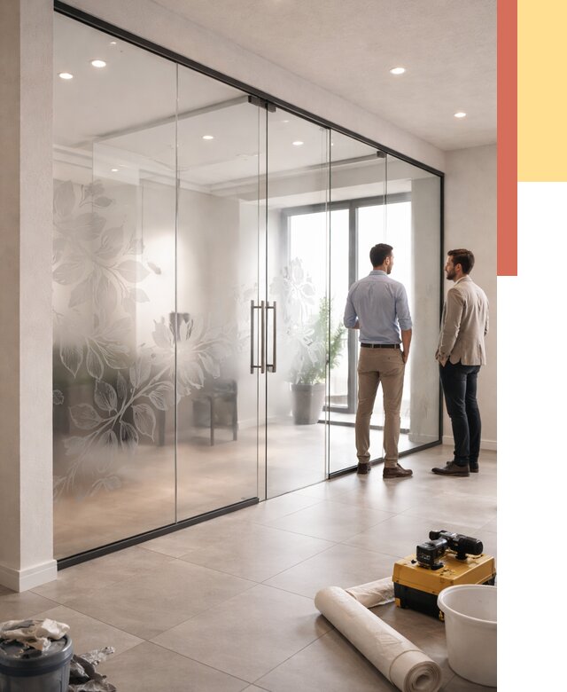 Стеклянные перегородки с рисунком в Сыктывкаре от 12889 руб. монтаж и нанесение | ОТДЕЛОЧНИК-Скт