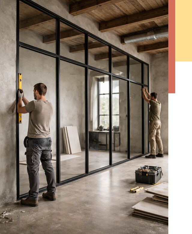 Стеклянные перегородки лофт в Сыктывкаре от 10827 руб. под ключ | ОТДЕЛОЧНИК-Скт