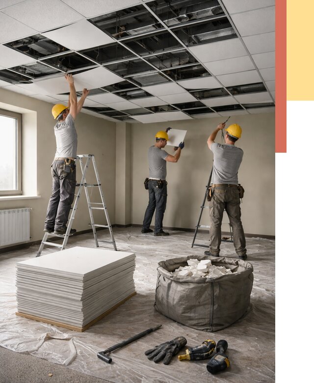 Демонтаж потолка Армстронг в Сыктывкаре от 4640 руб. быстро и недорого | ОТДЕЛОЧНИК-Скт