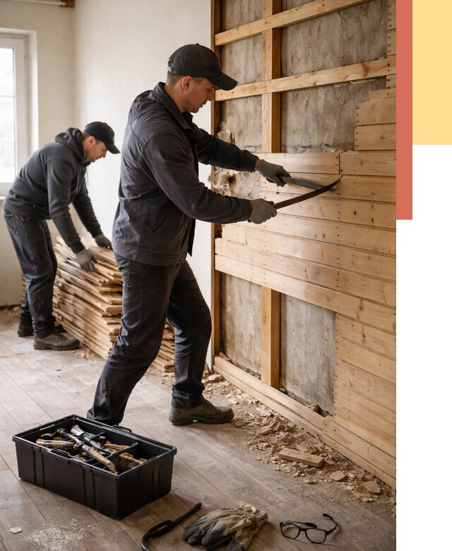 Демонтаж вагонки в Сыктывкаре от 3918 руб/м2 — быстро и недорого | ОТДЕЛОЧНИК-Скт