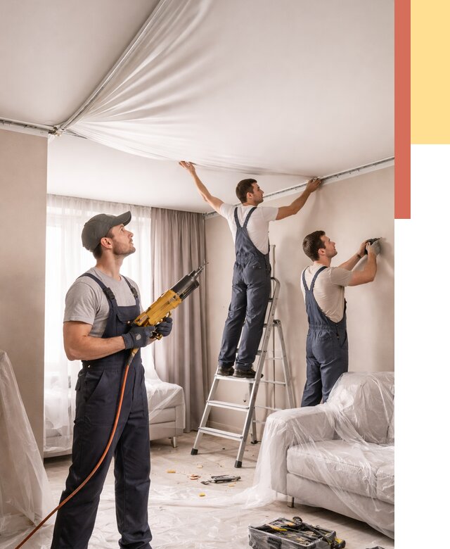 Установка натяжного потолка в Сыктывкаре от 4640 руб. | Быстро и недорого — ОТДЕЛОЧНИК-Скт