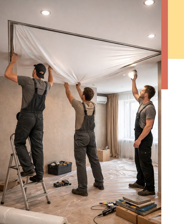 Монтаж ПВХ натяжного потолка в Сыктывкаре от 3609 руб. под ключ | ОТДЕЛОЧНИК-Скт