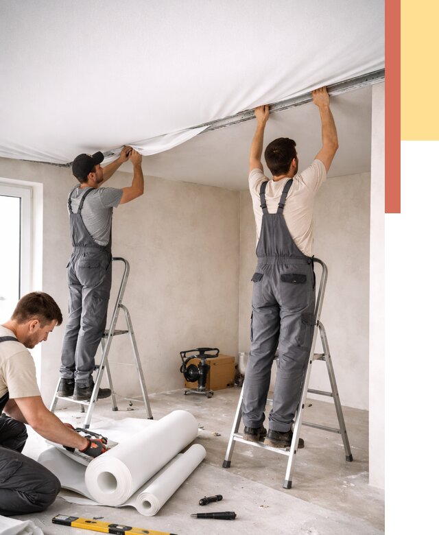 Монтаж тканевого натяжного потолка в Сыктывкаре от 3609 руб. под ключ | ОТДЕЛОЧНИК-Скт