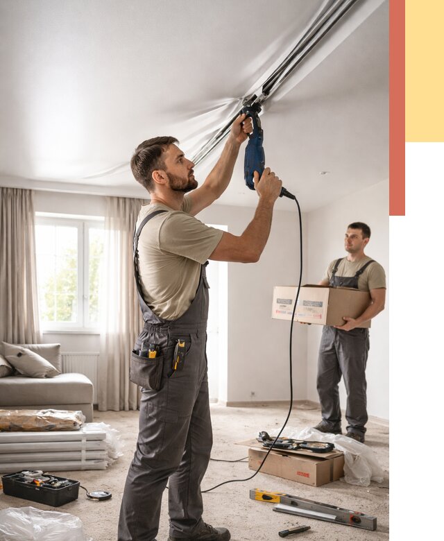 Монтаж сатинового натяжного потолка в Сыктывкаре от 3609 руб. | Быстро, недорого — ОТДЕЛОЧНИК-Скт