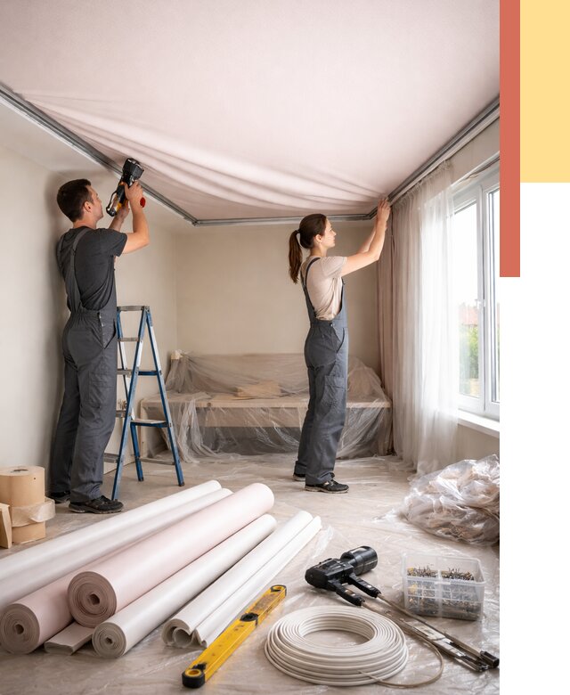 Монтаж цветного натяжного потолка в Сыктывкаре от 4331 руб/м² — быстро и недорого | ОТДЕЛОЧНИК-Скт