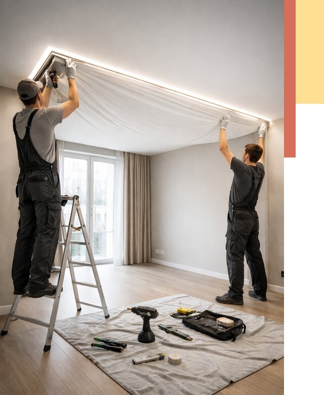 Монтаж парящего натяжного потолка в Сыктывкаре от 4640 руб. быстро и недорого | ОТДЕЛОЧНИК-Скт