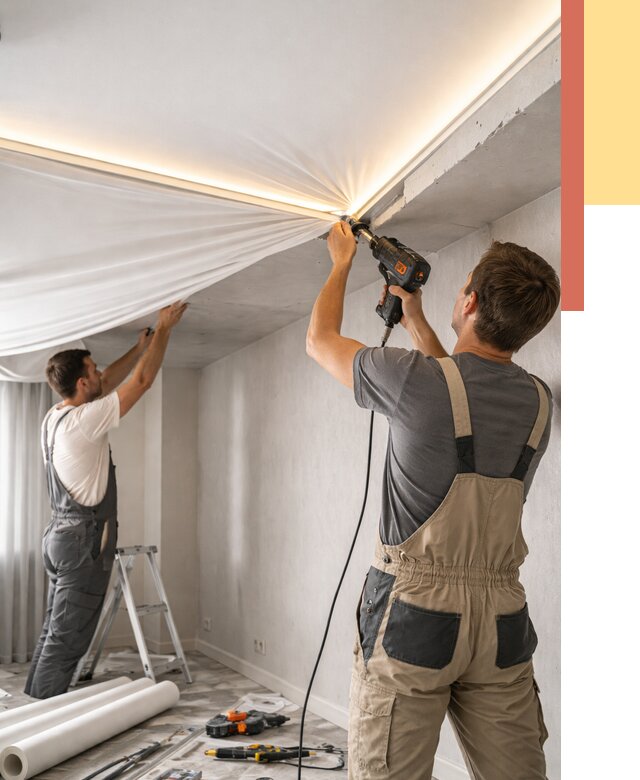 Монтаж натяжного потолка с подсветкой в Сыктывкаре от 980 руб. | ОТДЕЛОЧНИК-Скт