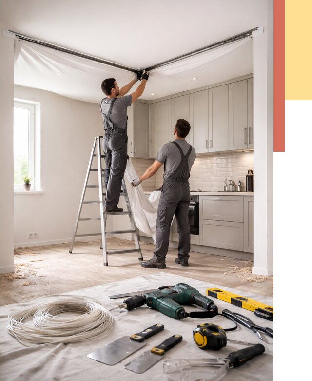 Установка натяжного потолка на кухне в Сыктывкаре от 2475 руб. | ОТДЕЛОЧНИК-Скт