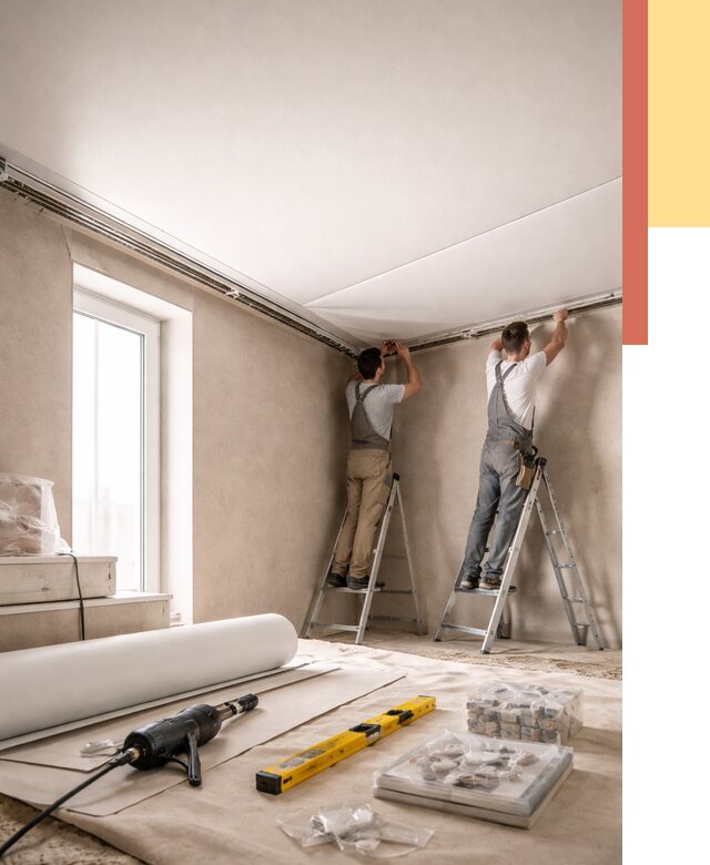 Монтаж натяжного потолка в спальне в Сыктывкаре от 3918 руб. под ключ | ОТДЕЛОЧНИК-Скт