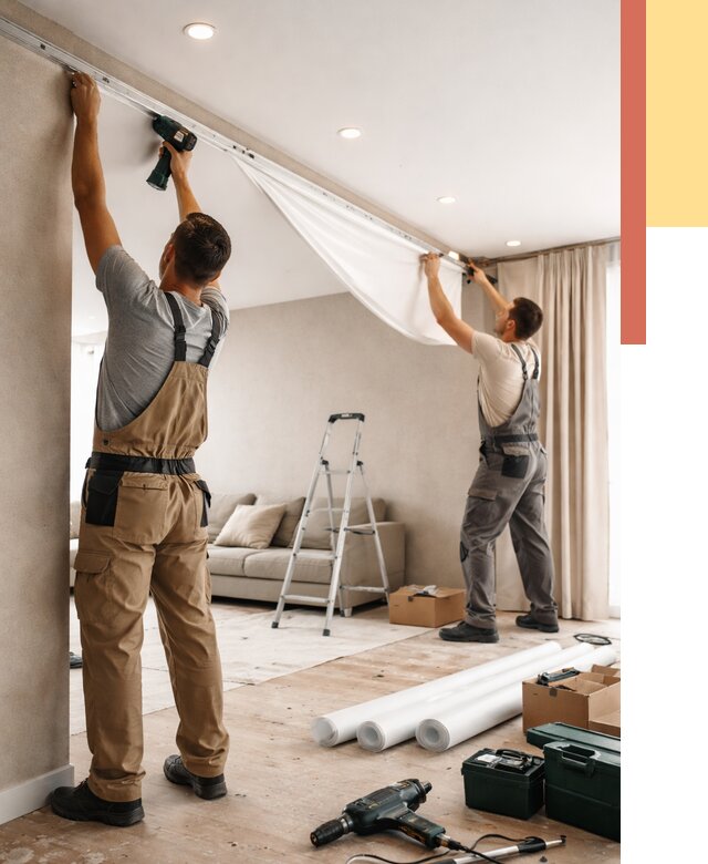 Монтаж натяжного потолка в гостиной в Сыктывкаре от 567 руб. | ОТДЕЛОЧНИК-Скт