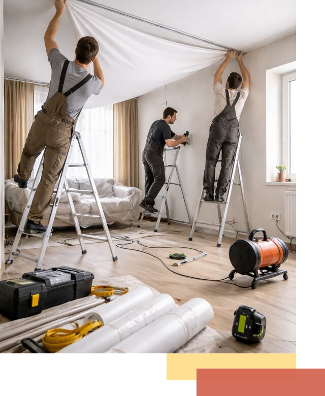 Монтаж натяжного потолка в гостиной в Сыктывкаре