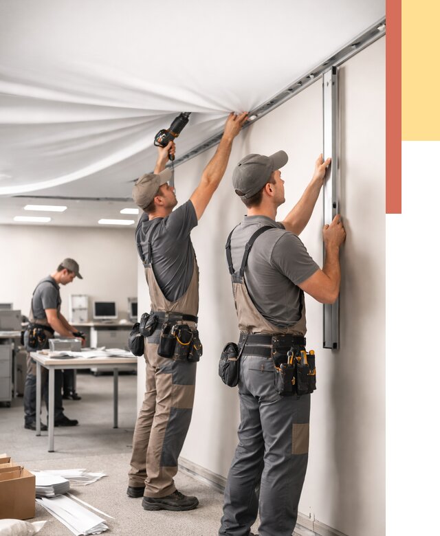 Монтаж натяжного потолка в офисе в Сыктывкаре от 464 руб/м² — быстро и недорого | ОТДЕЛОЧНИК-Скт