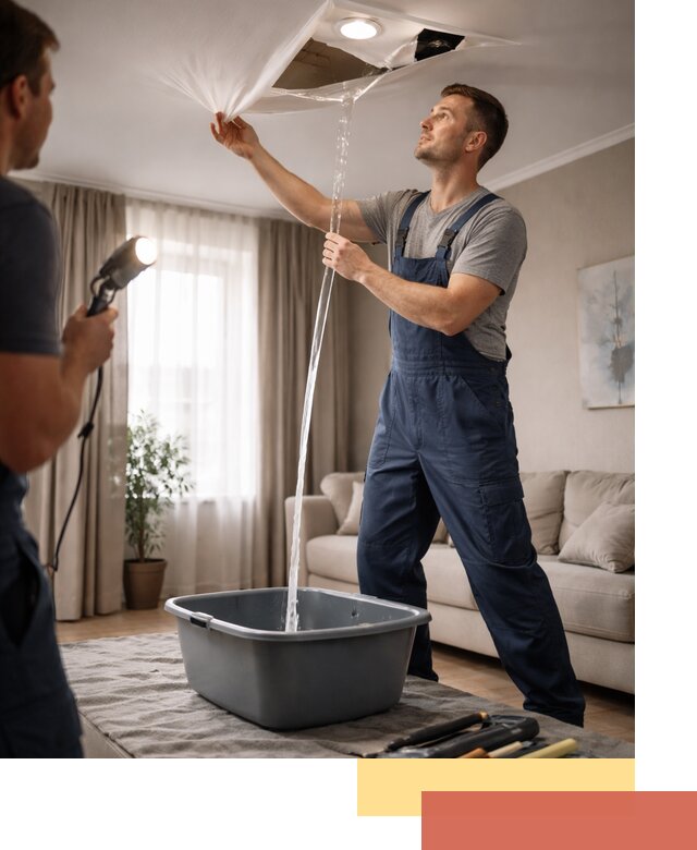 Слив воды с натяжного потолка в Сыктывкаре быстро и аккуратно