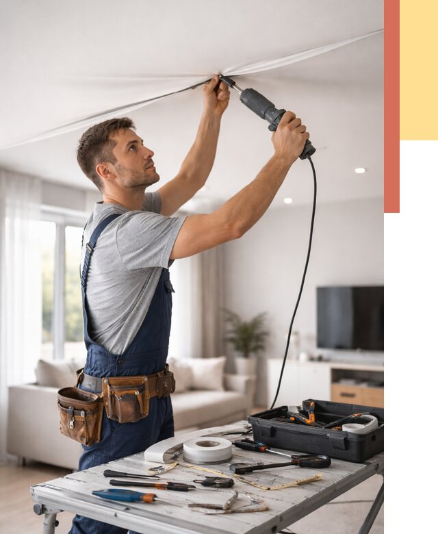 Ремонт натяжных потолков в Сыктывкаре от 9795 руб. под ключ — ОТДЕЛОЧНИК-Скт