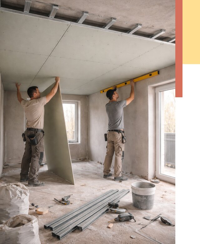 Одноуровневый потолок из гипсокартона в Сыктывкаре от 773 руб. — монтаж под ключ | ОТДЕЛОЧНИК-Скт