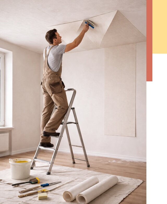 Поклейка обоев на потолок в Сыктывкаре от 4640 руб. быстро и недорого | ОТДЕЛОЧНИК-Скт